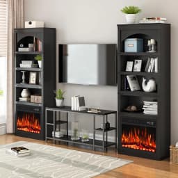 71" Arched 4-Tier Floor Bookshelf with Electric Fireplace & LED, Living Room, 750W/1500W, Black, Customized