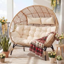 Oversized Double Egg Loveseat 680lb Wicker Rattan Cushioned Patio Balcony Garden Indoor Customized