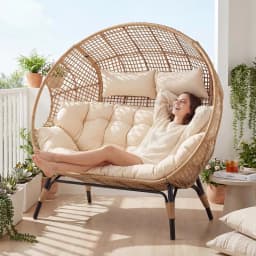 Oversized Double Egg Loveseat 680lb Wicker Rattan Cushioned Patio Balcony Garden Indoor Customized