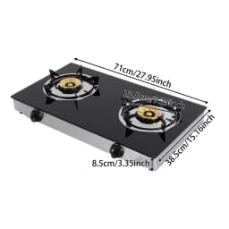 Modern 2 Burners Portable Gas Stove 3.5KW LPG Tempered Glass Countertop Gas Cooker Piezoelectric Ignition 65% Thermal Efficiency