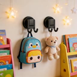 Strong Suction Double Hooks Carbon Steel PET Material Removable Wall Hooks for Towel Bag Backpack for Bathroom Office