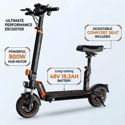 Electric Scooter for Adults with Seat, 800W Motor, 48V 18.2Ah Battery, Up to 34 Miles Range, 10" Off-Road Tires, Foldable E Scooter, LED Display, Disc Brakes