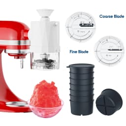 Shaved Ice Machine for KitchenAid Stand Mixer with Coarse and Fine Blades 8 Ice Cube Molds Snow Cone Maker