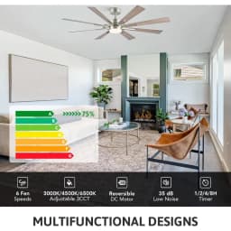 Ceiling Fans with Lights 60 Inch Ceiling Fan and Remote 3CCT 6 Speeds Reversible Quiet DC Motor Ceiling Fan for Living Room Far