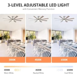Ceiling Fans with Lights 60 Inch Ceiling Fan and Remote 3CCT 6 Speeds Reversible Quiet DC Motor Ceiling Fan for Living Room Far