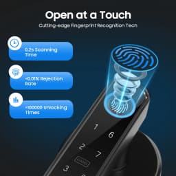 Smart Door Handle Lock Fingerprint/Password/IC Card /Key Unlock 0.2s Unlocking Type-C Emergency Power for Home Apartment Office
