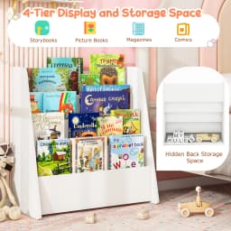 4-tier Kids Wooden Bookshelf Toddlers Book Rack w/ Deep Shelves Natural