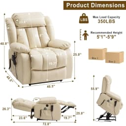Dual Motor Large Power Lift Recliner Chair for Elderly with Heat and Massage,Lay Flat Lift Chairs Recliners for Seniors Infinite