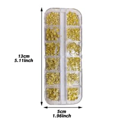 12-Grid Box of 3D Golden Nail Art Decorations - Metallic Star, Moon, Heart, Triangle, Square Nai