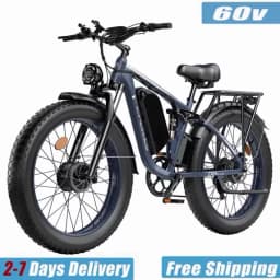 FENGQS Q8 PLUS 6000W 5000W Dual Motor Mountain Electric Vehicle 60V1200WH Large Battery, 100 Kilometer Range, Hydraulic Disc Brake with Turn Signal, Electric Bicycles, Commuting, Boys, Fat Tires, Detachable Batteries. Full Shockingproof Frame