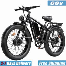 FENGQS Q8 PLUS 6000W 5000W Dual Motor Mountain Electric Vehicle 60V1200WH Large Battery, 100 Kilometer Range, Hydraulic Disc Brake with Turn Signal, Electric Bicycles, Commuting, Boys, Fat Tires, Detachable Batteries. Full Shockingproof Frame