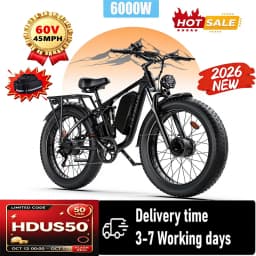 FENGQS Q8 PLUS 6000W 5000W Dual Motor Mountain Electric Vehicle 60V1200WH Large Battery, 100 Kilometer Range, Hydraulic Disc Brake with Turn Signal, Electric Bicycles, Commuting, Boys, Fat Tires, Detachable Batteries. Full Shockingproof Frame