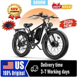 FENGQS Q8 PLUS 6000W 5000W Dual Motor Mountain Electric Vehicle 60V1200WH Large Battery, 100 Kilometer Range, Hydraulic Disc Brake with Turn Signal, Electric Bicycles, Commuting, Boys, Fat Tires, Detachable Batteries. Full Shockingproof Frame