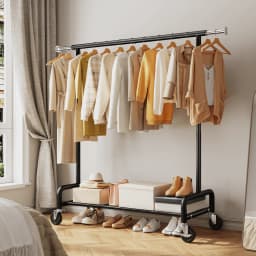 EnHomee 76"W Heavy-Duty Garment Rack – 450 Lbs Capacity, Lockable Wheels, Adjustable Height – For Bedroom, Laundry Room, or Closet