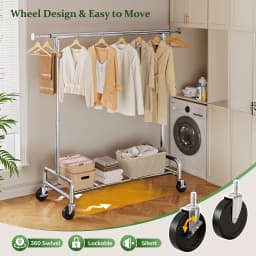EnHomee 76"W Heavy-Duty Garment Rack – 450 Lbs Capacity, Lockable Wheels, Adjustable Height – For Bedroom, Laundry Room, or Closet