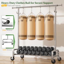 EnHomee 76"W Heavy-Duty Garment Rack – 450 Lbs Capacity, Lockable Wheels, Adjustable Height – For Bedroom, Laundry Room, or Closet