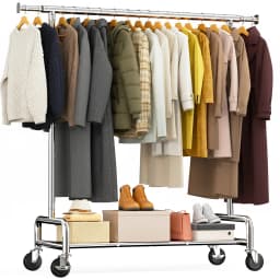 EnHomee 76"W Heavy-Duty Garment Rack – 450 Lbs Capacity, Lockable Wheels, Adjustable Height – For Bedroom, Laundry Room, or Closet