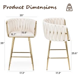 Farini Set of 2 26" Bar Stools, Modern Mid-Century Kitchen Stools with Back, Metal Legs, for Kitchen, Dining Room