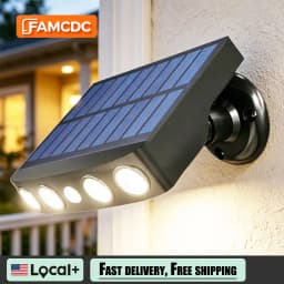 FAMCDC Solar Flood Light 4 LED Wall Light Motion Sensor Security Spot Wall Street Yard Outdoor Patio Lamp Garden Lighting