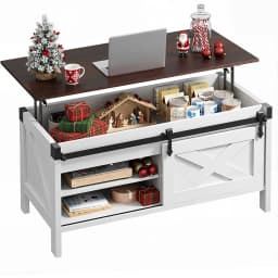 Lift Top Coffee Table, 39.4" Farmhouse Coffee Table with Large Hidden Storage Compartment, Sliding Barn Doors, Customized