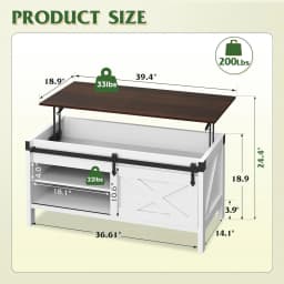 Lift Top Coffee Table, 39.4" Farmhouse Coffee Table with Large Hidden Storage Compartment, Sliding Barn Doors, Customized