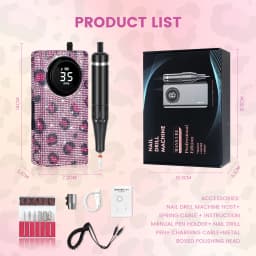 Pink Leopard Print Electric Nail Drill 35000RPM Portable Nail File Faster Removal Acrylic Nails & Large Battery Capacity