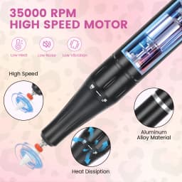 Pink Leopard Print Electric Nail Drill 35000RPM Portable Nail File Faster Removal Acrylic Nails & Large Battery Capacity