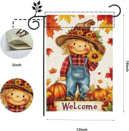 Fall Pumpkin Scarecrow Garden Flag 12x18 Double Sided Burlap Thanksgiving Maple Leaf Sunflower Farmhouse Rustic Yard Decor