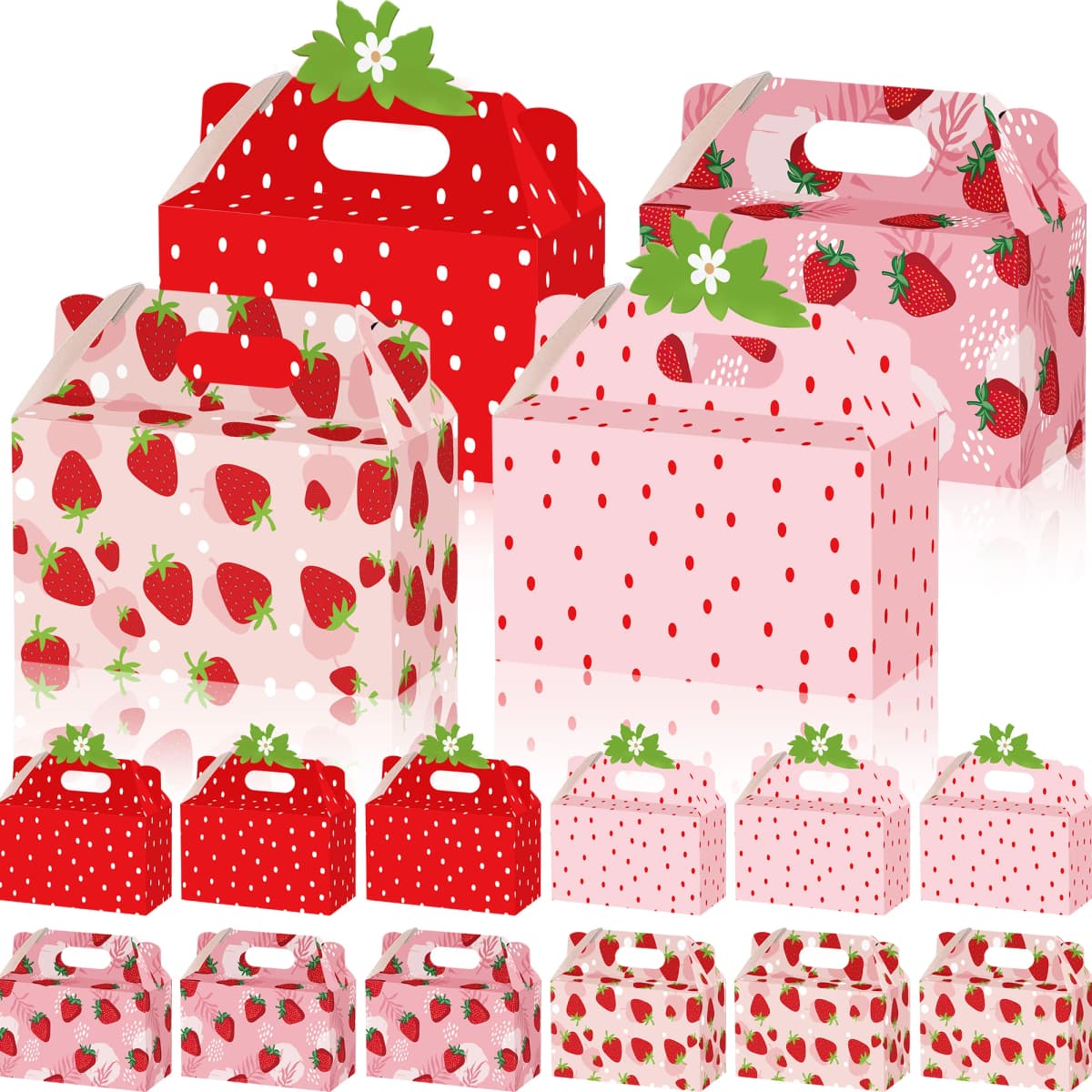 10/15/22pcs Strawberry Party Gift Boxes, Cute Fruit Gift Boxes, Folding Paper Candy Boxes, Suitable for Sweet Strawberry Birthday Parties/Baby Baptism Parties As Decoration Items