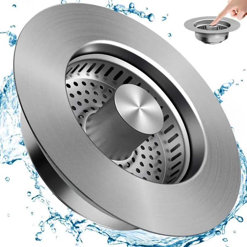 3-in-1 Stainless Steel Kitchen Sink Strainer - Pop-Up Stopper with Anti-Clogging Basket and Odor Filter, Easy Clean Drain Strain