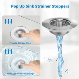 3-in-1 Stainless Steel Kitchen Sink Strainer - Pop-Up Stopper with Anti-Clogging Basket and Odor Filter, Easy Clean Drain Strain