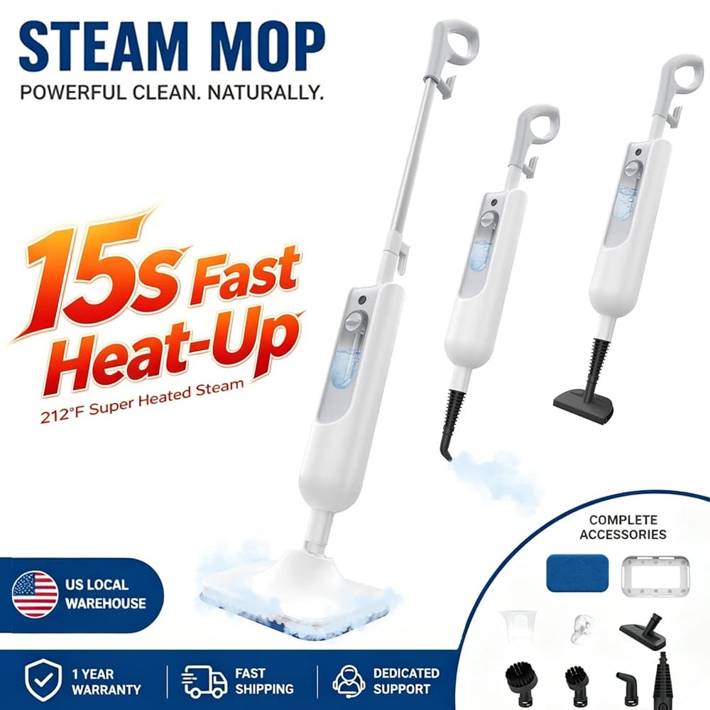 F2 Powerful 6 in 1 Detachable Steam Mop 1300W High Temperature Sanitizing Steamer Pet Family Safe Multi-Surface Cleaning for Floor Carpet Kitchen Bathroom