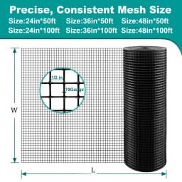 Black Hardware Cloth, 1/2 inch 19 Gauge PVC Wire Mesh Roll Welded Wire Fence for Poultry Netting, Chicken Coop & Pet Cage