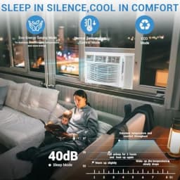 8, 000 BTU Window Air Conditioner for Bedroom Apartment Office, R32 Refrigerant, White, Smart App Remote Control, 3 Fan Modes,