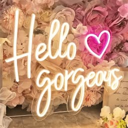 Hello Gorgeous Neon Sign with Pink Heart, Warm White LED Neon Light for Wall Decor, Aesthetic Bedroom & Party Decor, USB Powered