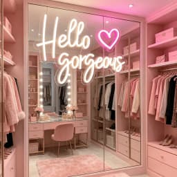 Hello Gorgeous Neon Sign with Pink Heart, Warm White LED Neon Light for Wall Decor, Aesthetic Bedroom & Party Decor, USB Powered