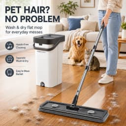 Joybos Flat Mop And Bucket Set With Hands-Free Wringer, 13-Inch Wash & Dry Dual-Chamber Floor Cleaning System, 360° Rotating Swivel Head For Hardwood/Tile, Includes 2 Coral Fleece Pads