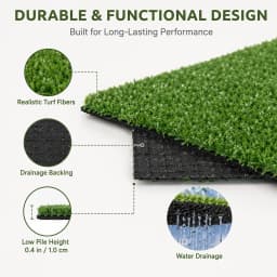 4ft wide, multiple sizes long Artificial Turf 0.4" Mat with Drainage Holes. Fake Grass with Rubber Backing, Economical and Ideal for Indoor/Outdoor Pet Areas, Garden, Lawn, Patio & Balcony Decor