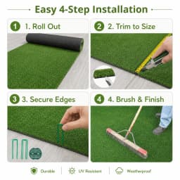 4ft wide, multiple sizes long Artificial Turf 0.4" Mat with Drainage Holes. Fake Grass with Rubber Backing, Economical and Ideal for Indoor/Outdoor Pet Areas, Garden, Lawn, Patio & Balcony Decor