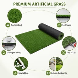 4ft wide, multiple sizes long Artificial Turf 0.4" Mat with Drainage Holes. Fake Grass with Rubber Backing, Economical and Ideal for Indoor/Outdoor Pet Areas, Garden, Lawn, Patio & Balcony Decor