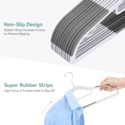 Pack of 30/50 Clothes Hangers, Space Saving Plastic Hangers, Non-Slip, 0.2 Inches Slim, 360° Swivel Silver Hook for Shirts, Pants & Wet/Dry Garments, White and Dark Gray