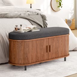 43.3 inch Shoe Storage Bench, 3 Tier Shoe Rack Bench Organizer with Storage, Cushion and Sliding Door Removable
