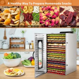 Commercial Grade Food Dehydrator Machine 110V 1500W Stainless Steel 20 Trays Capacity Touch Control LED Display 24H Timer Dryer