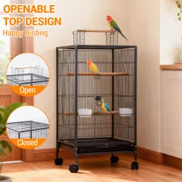 40 Inch Open Top Metal Bird Cage With Wooden Perches Slide-Out Tray Wheels Water Bottle Feeder For Parrot Parakeet Cockatiel