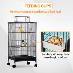 40 Inch Open Top Metal Bird Cage With Wooden Perches Slide-Out Tray Wheels Water Bottle Feeder For Parrot Parakeet Cockatiel