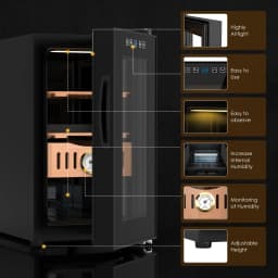 25L Electric Humidor 200 Counts Cigar Humidor Cabinet Cooling Temperature Control Cigar Fridge Spanish Cedar Wood Shelves