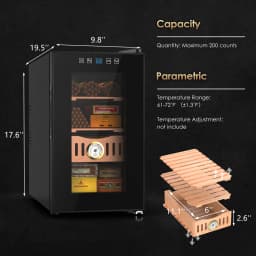 25L Electric Humidor 200 Counts Cigar Humidor Cabinet Cooling Temperature Control Cigar Fridge Spanish Cedar Wood Shelves
