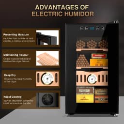25L Electric Humidor 200 Counts Cigar Humidor Cabinet Cooling Temperature Control Cigar Fridge Spanish Cedar Wood Shelves