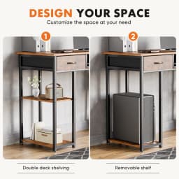 JHK 48 Inch Computer Gaming Desk with Fabric Drawers Storage Shelves Metal Frame Adjustable Feet Table For Bedroom Home Office
