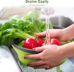 Green Single-Piece Collapsible Silicone Strainer - Multi-Purpose Colander for Pasta Fruits Vegetables Kitchen Travel